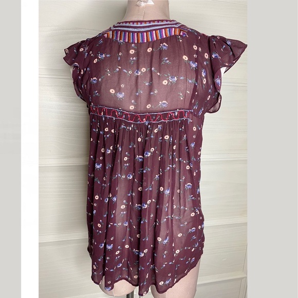 Ulla Johson Silk Floral Sheer Blouse Top Boho Bohemian Peasant Sz 4 - Picture 9 of 16